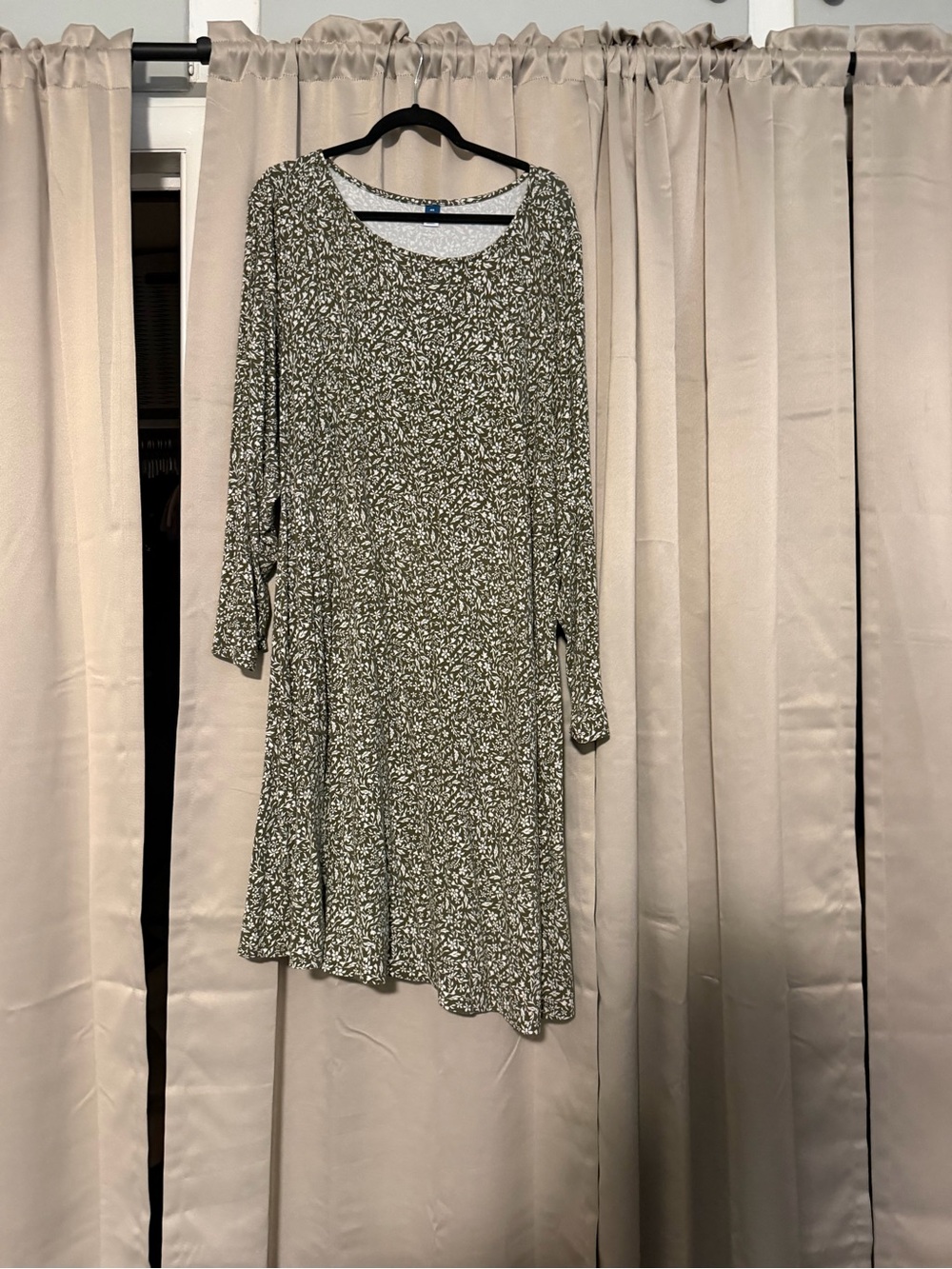 Old Navy Olive Green Floral Long Sleeve Swing Dress
